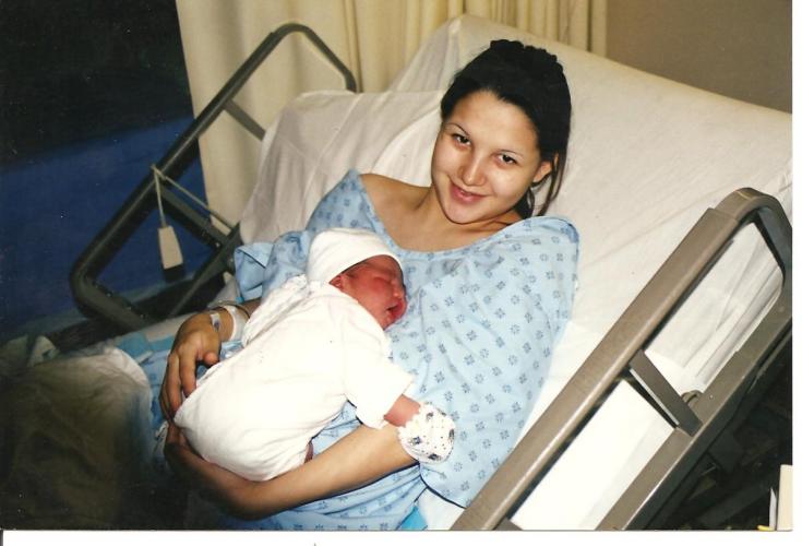 Anita with her first born, Baby Wally, she was rushed to Grande Prairie, Alta, after she was in labor for 4 days.